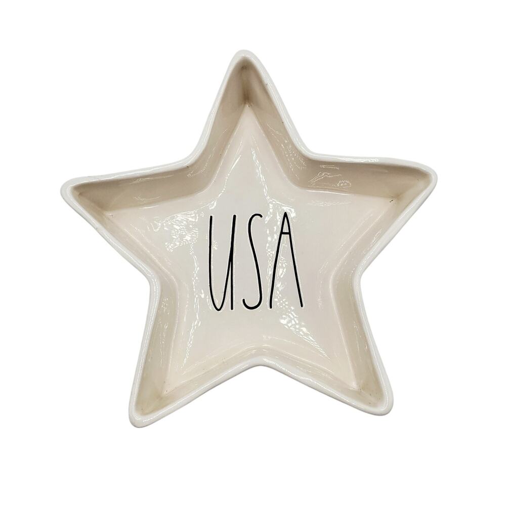 Rae Dunn Artisan Collection by Magenta White Ceramic "USA" Star Shaped Dish